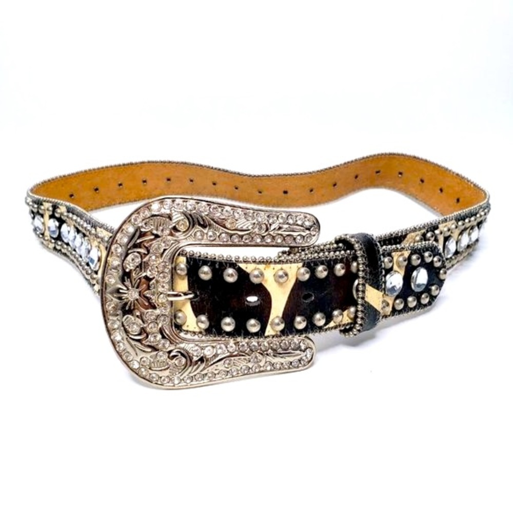 Blazin Roxx Rhinestone Studded Belt Womens Western Bling Cow Pattern OS